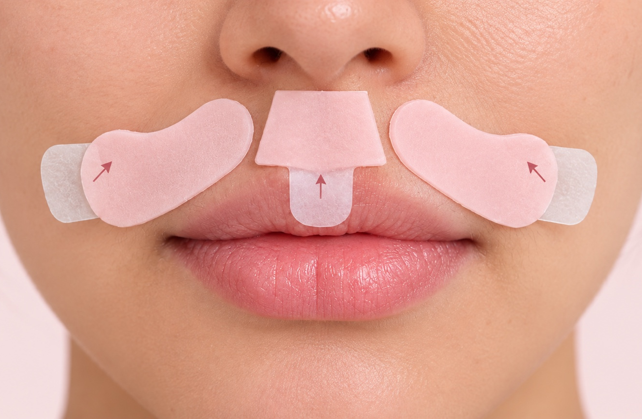 Three pre-shaped strips aligned across the upper lip