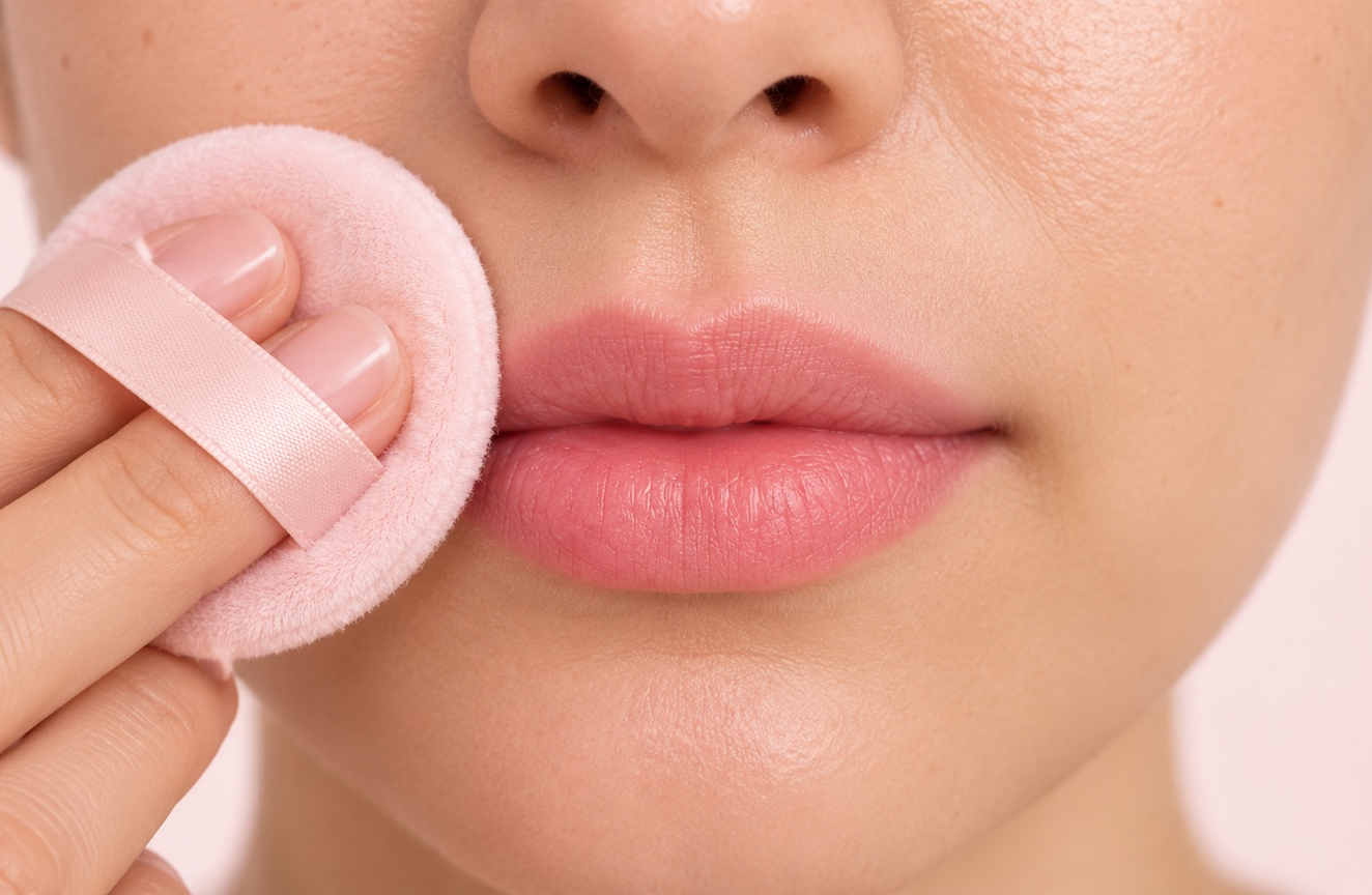 Finishing the upper-lip ritual with a soft after-wax pad