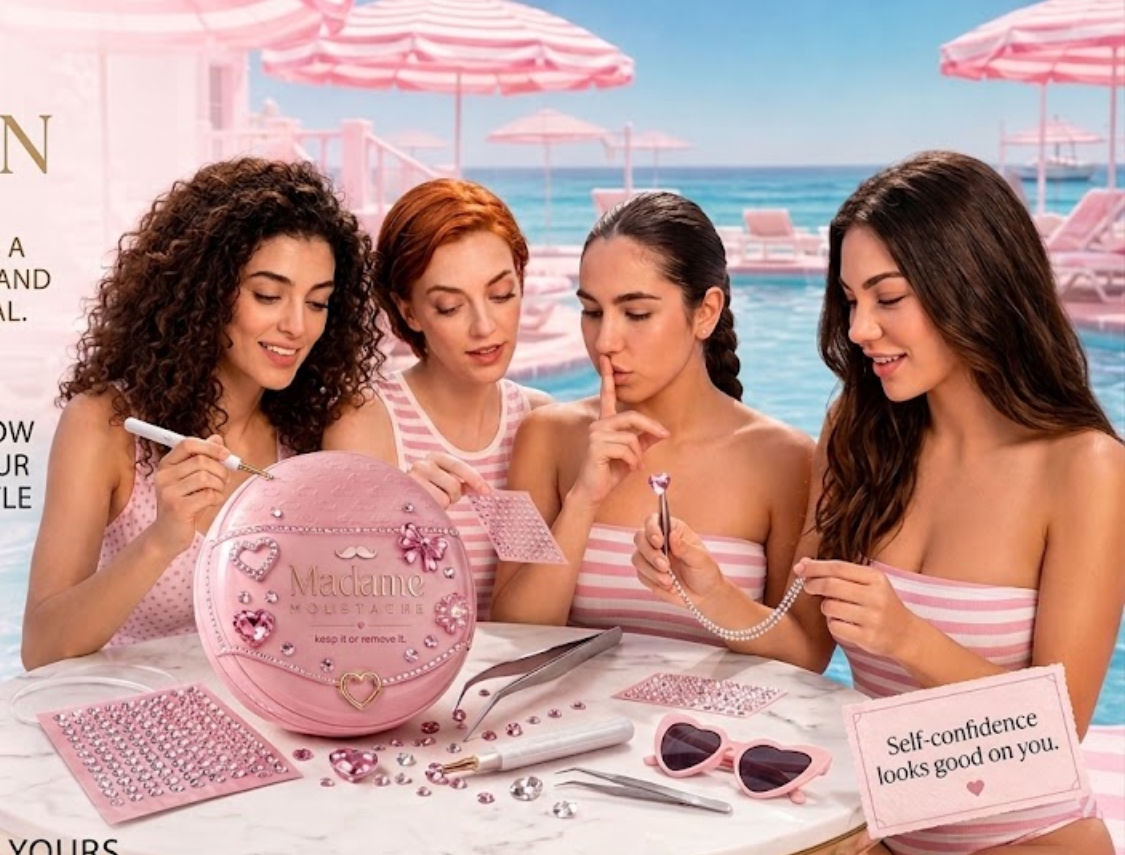 Group of friends with their Madame Mustache Paris kits